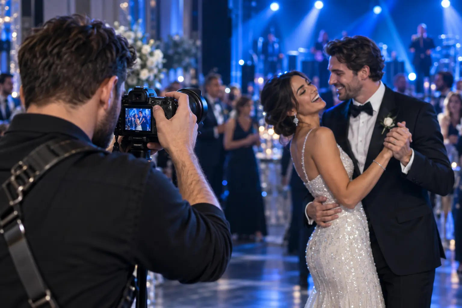 Photographer capturing guests celebrating on the dance floor